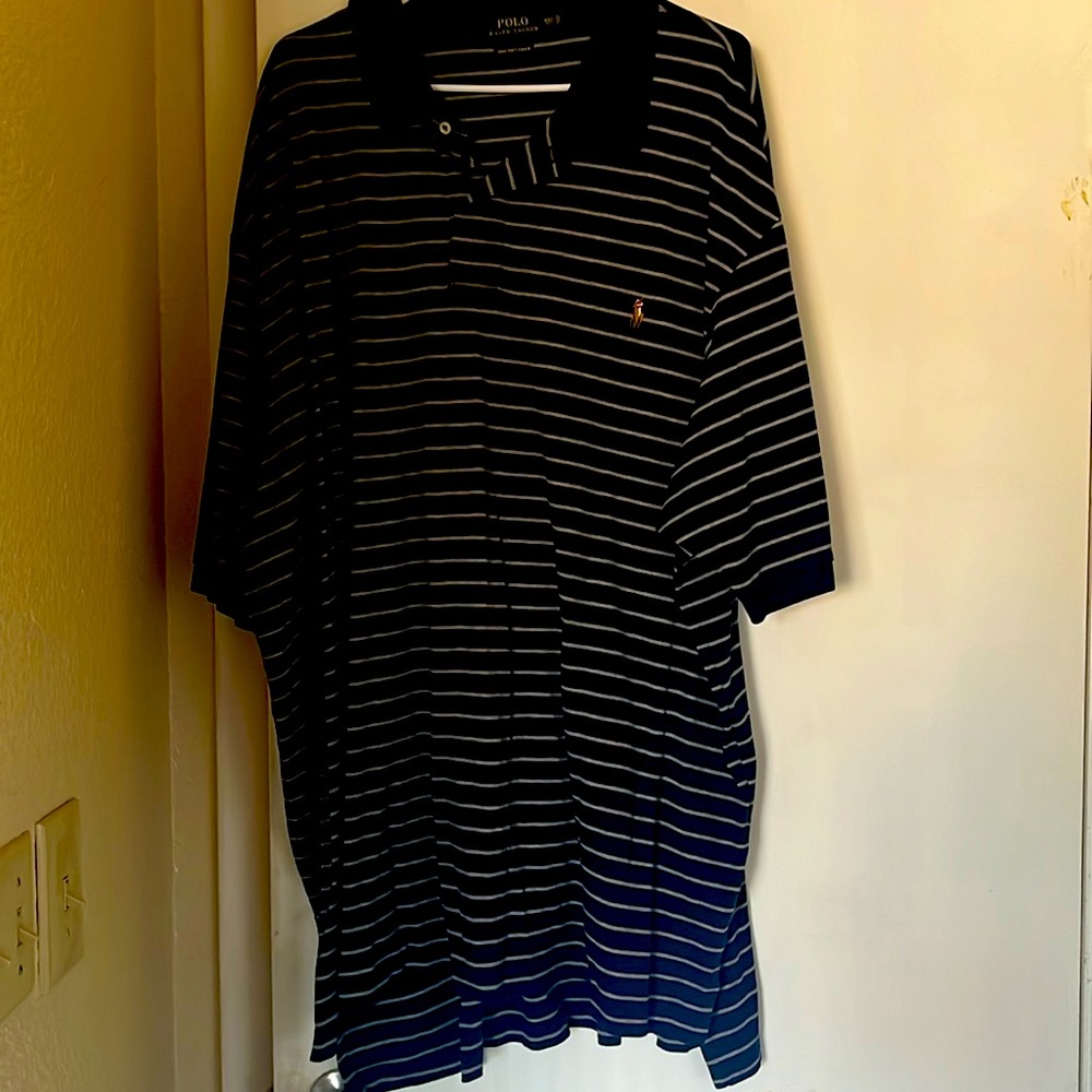 Polo shirt navy blue with gray stripes